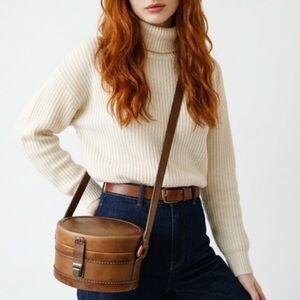 Vintage Handmade Indonesian Leather Canteen Bag Batik Lining + Bonus coin purse